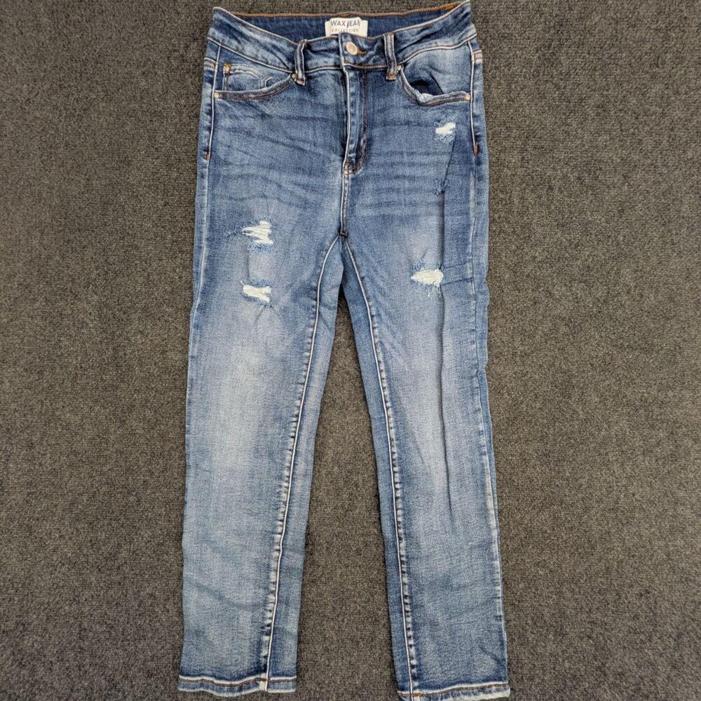 Wax Jeans Womens 11/30 Blue Faded Ripped Straight Leg Workwear Jeans Trouser